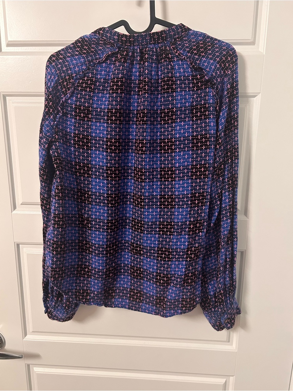 Anthropologie Blue and black Plaid Long-Sleeve button down Women's Blouse - Picture 9 of 10